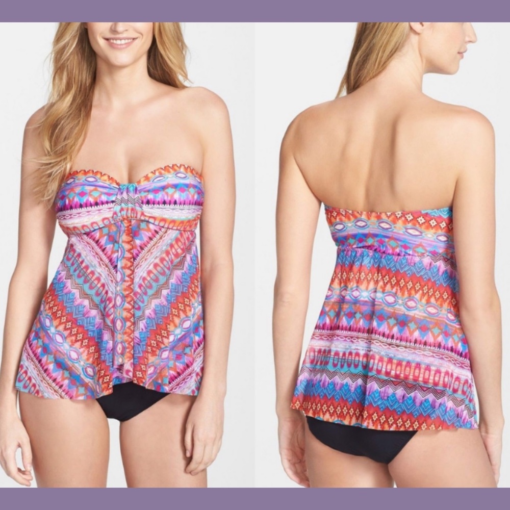 NWT Profile By Gottex 'Santa‎ Fe' Flounce Bandeau Tankini Top [SZ 8 ]